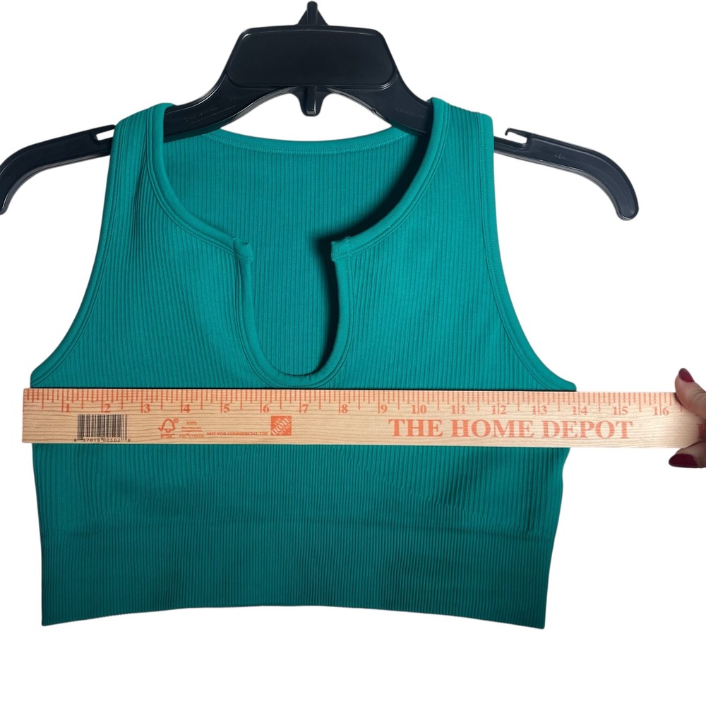 OQQ Teal Ribbed Keyhole Neck‎ Racerback Crop Tank Top Size M - Picture 2 of 6